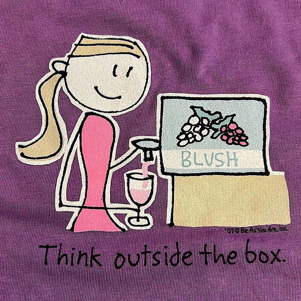 Think Outside The Box Graphic Wine T-Shirt - NWOT - Picture 1 of 6
